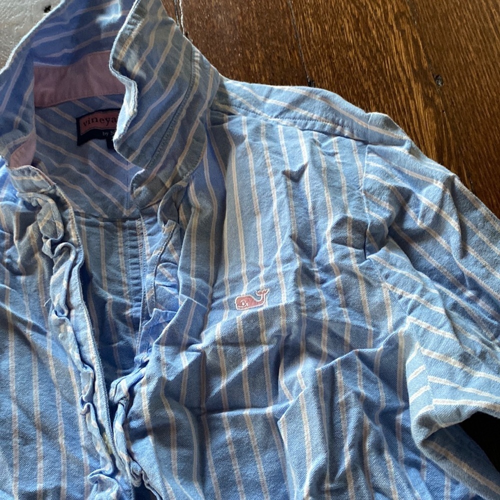Vineyard Vines Blue Stripe Button Front Shirt Long Sleeve SIZE 4 - Picture 2 of 4